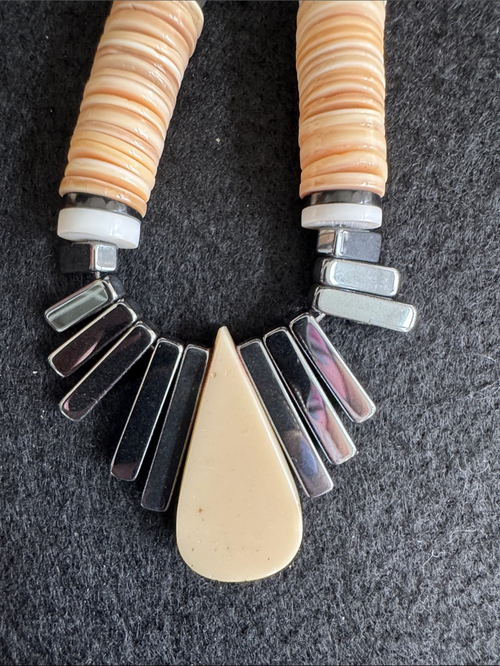 VTG Inspired Zuni-Style Mosaic Inlay Pendant Necklace Hematite Fan - Picture 6 of 6
